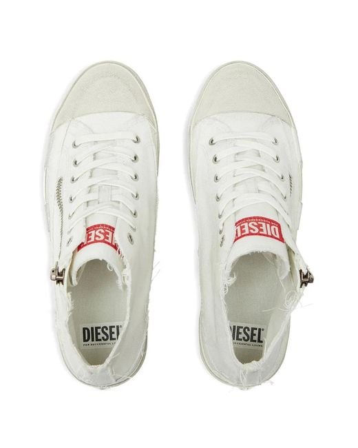 DIESEL White S-D-Verse Frayed-Canvas Zip-Detail Sneakers for men