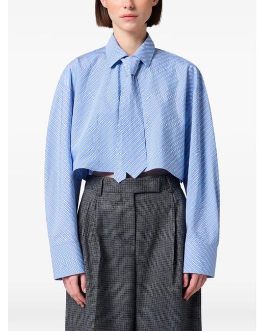 MSGM Blue Stripe-Pattern Cropped Shirt