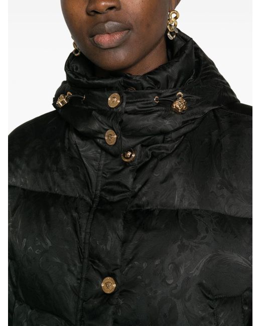 Versace Black Barocco-jacquard Cropped Puffer Jacket