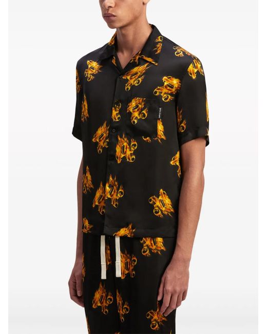Palm Angels Black Burning Monogram Print Shirt for men
