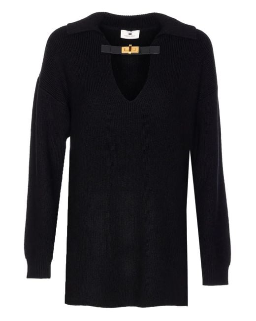 Elisabetta Franchi Blue V-Neck Wool-Blend Sweater
