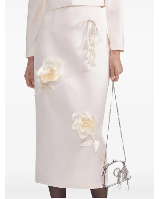 Self-Portrait White Floral-Appliqué Skirt