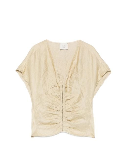 Alysi Natural Ruched Crinkled-Texture Blouse