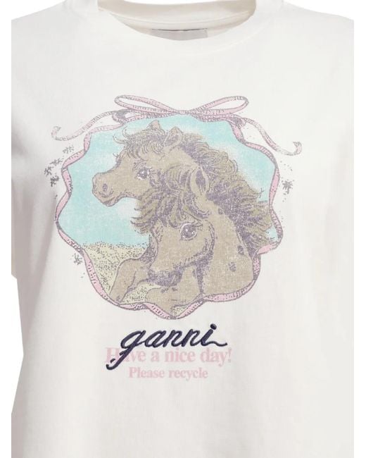 Ganni White T-Shirt With Horses