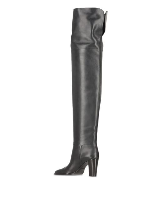 Saint Laurent Black 85Mm Julia Leather Buckle-Fastening Thigh-High Boots