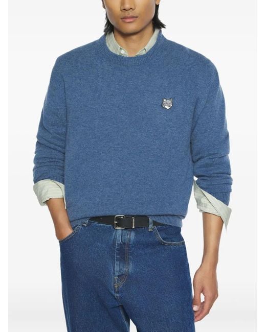 Maison Kitsuné Blue Fox Head Wool Sweater for men