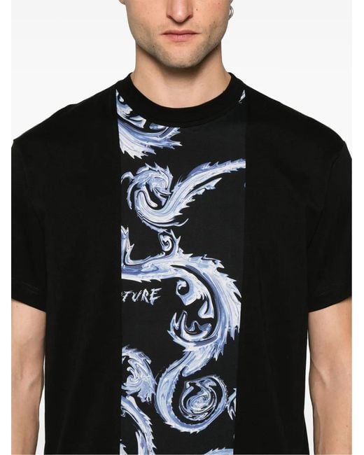 Versace Jeans Couture Black Barocco-Print Cotton T-Shirt for men