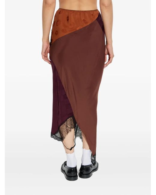 Moschino Purple Checked Lace-Trimmed Asymmetric Skirt