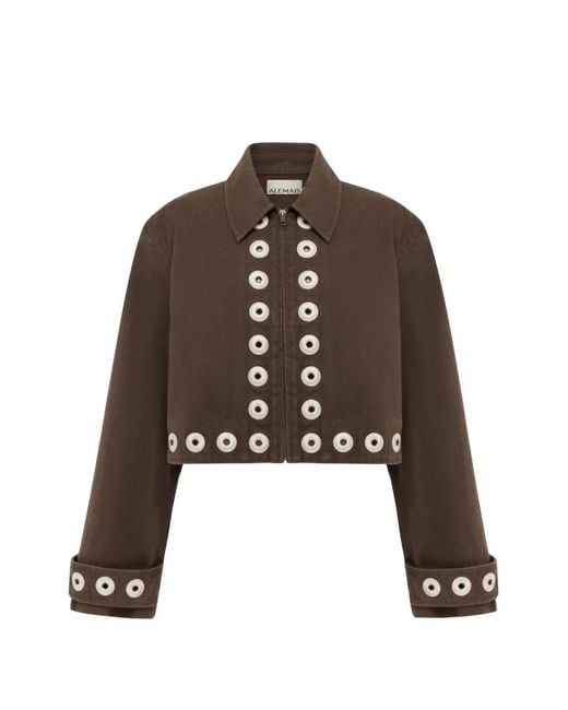 ALÉMAIS Brown Tobe Eyelet-Embellished Cropped Jacket