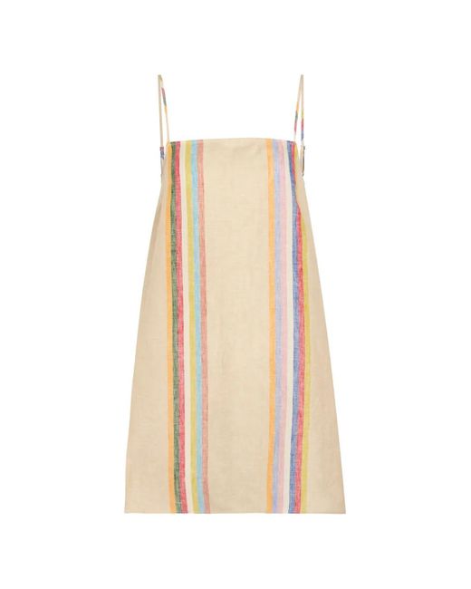 Staud White Striped-Pattern A-Line Mini Dress