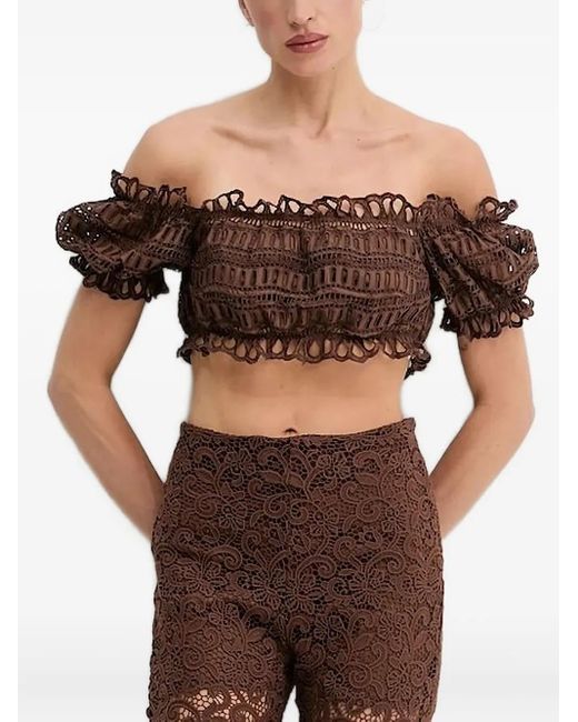 Ermanno Scervino Black Off-Shoulder Embroidered-Eyelet Top