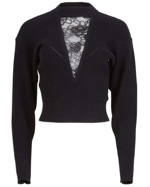 Fleur du Mal Black Lace-Insert Cropped Sweater
