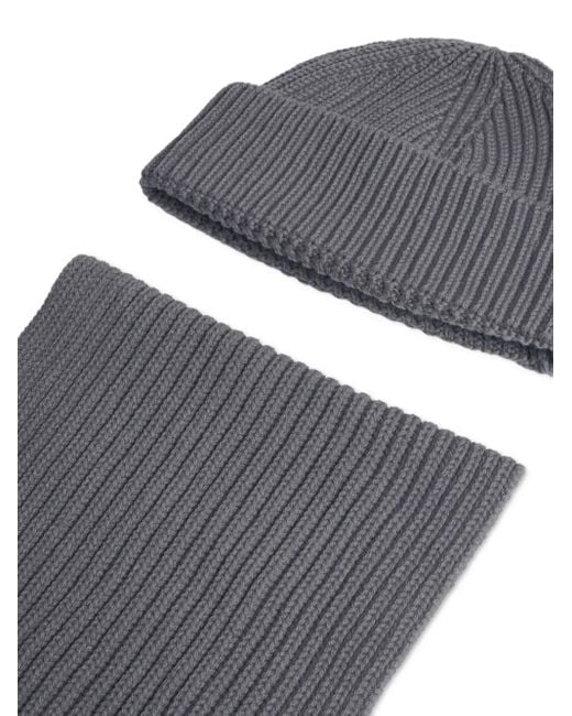 DSquared² Gray Ribbed-Knit Scarf Set for men
