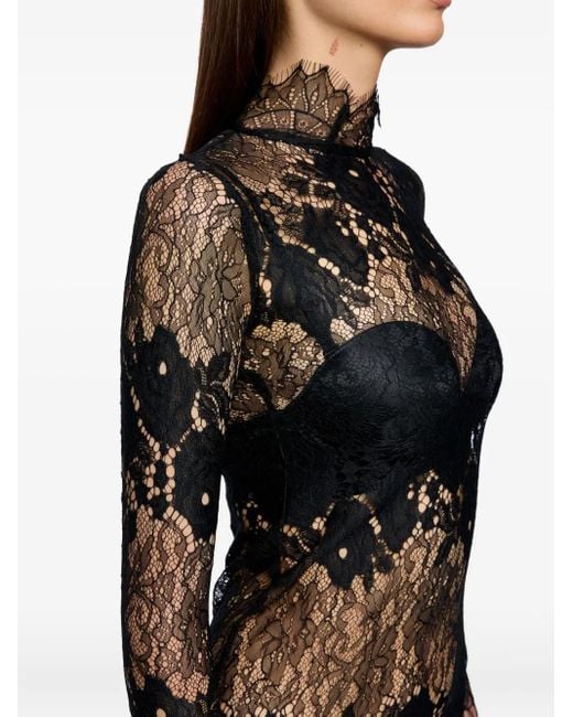 Ana Radu Gray Floral-Lace Long-Sleeve Maxi Dress