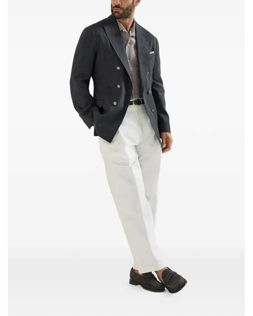 Brunello Cucinelli White Crossover-Strap Suede Loafers for men