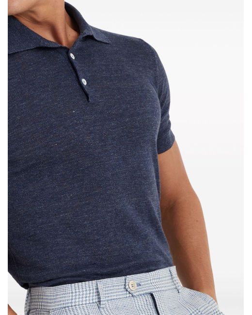 Brunello Cucinelli Blue Ribbed-collar Slub-texture Polo Shirt for men
