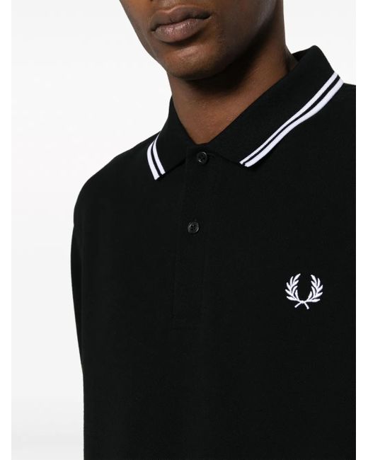 Fred Perry Black Logo-Embroidered Cotton Polo Shirt for men
