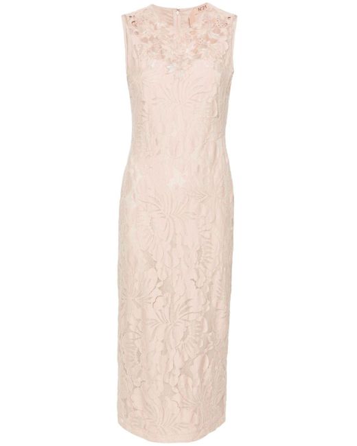 N°21 Pink Floral-embroidered Midi Dress