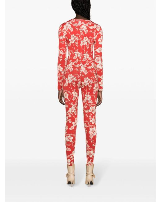 MARINE SERRE Red Regenerated Floral-print Catsuit