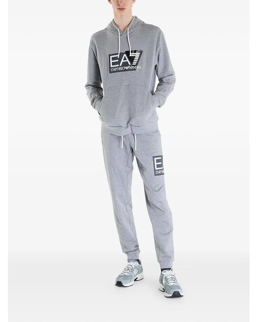 EA7 Gray Logo-Print Drawstring Hoodie for men