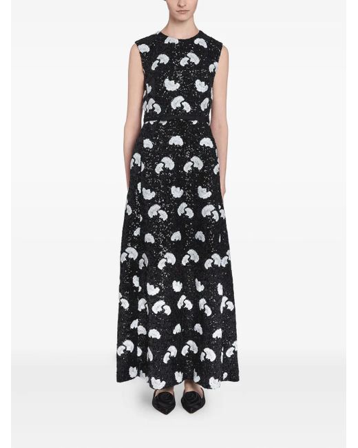 Giambattista Valli White Carnation-Print Sequined Maxi Dress