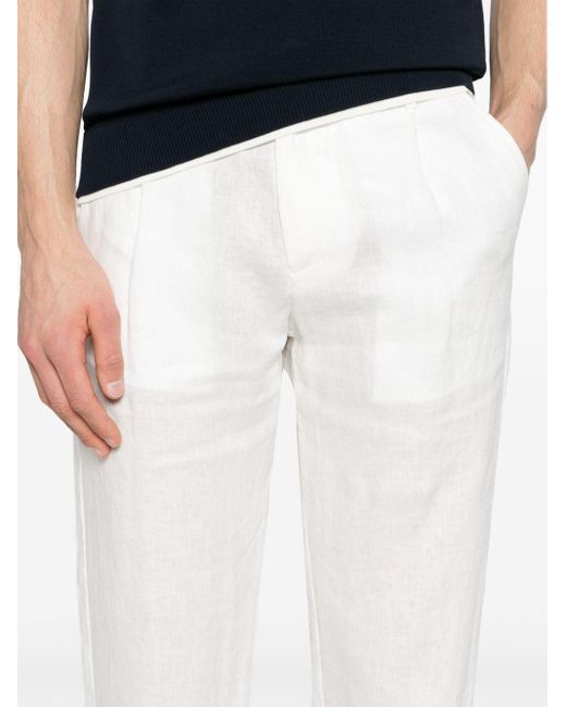 Eleventy White Drawstring-waist Linen Chinos for men