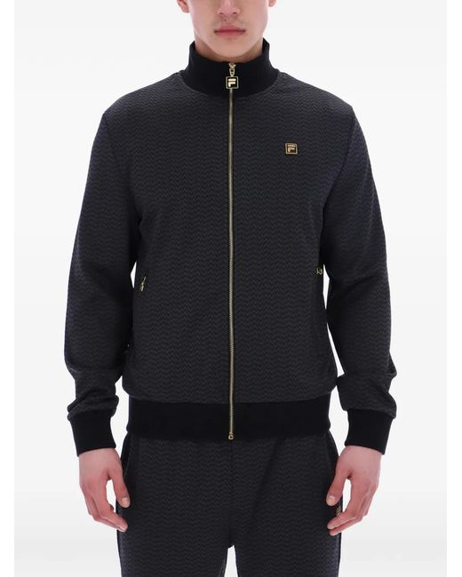 Fila Black Mathers Herringbone-Pattern Track Jacket for men