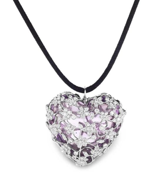 Cicada Jewelry Metallic Amethyst And Diamond Heart-Pendant Necklace