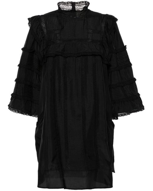 Isabel Marant Black Pintuck Lace-panels Silk Dress