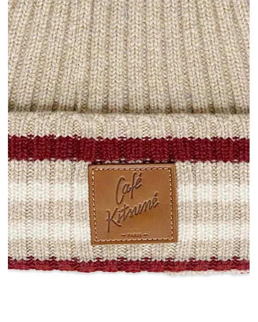 Café Kitsuné Natural Logo-Patch Beanie Hat