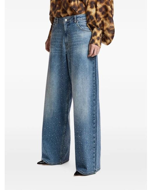 Essentiel Antwerp Blue Rhinestone-Embellished Wide-Leg Jeans