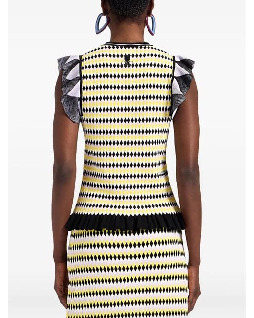 LaDoubleJ Black Checkers Ruffled Short-Sleeve Top