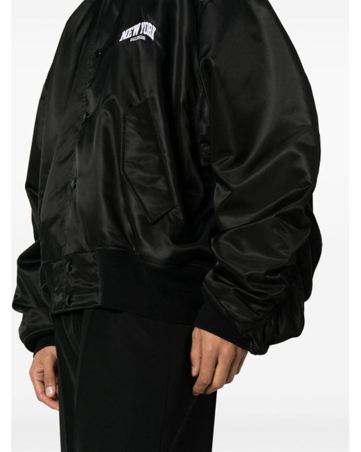 Balenciaga Black New York-Embroidery Bomber Jacket
