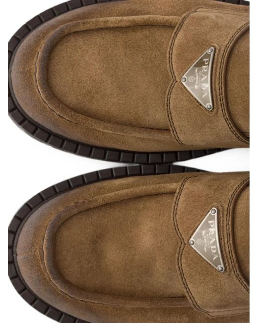 Prada Brown Aged Suede Loafers for men