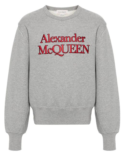 McQueen Gray Embroidered-Logo Sweatshirt for men
