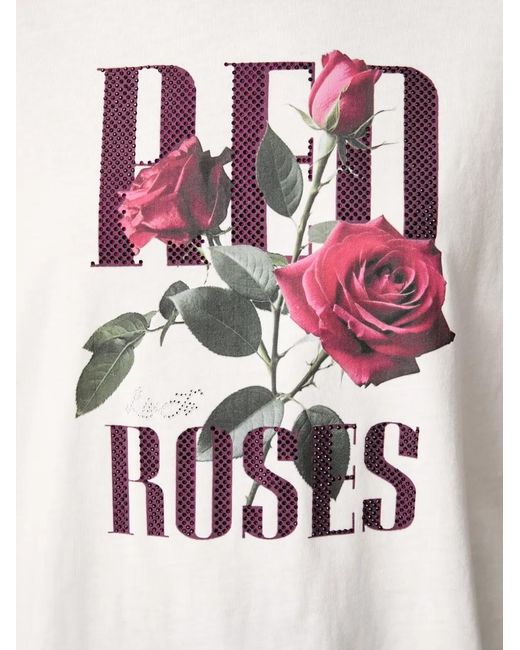 Liu Jo White Rose-Print Rhinestone-Embellished T-Shirt