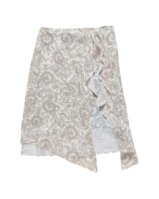 Acne White Paisley-Print Asymmetric Skirt