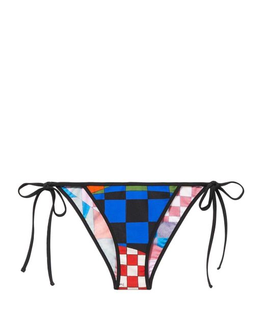 Emilio Pucci Blue Checkered Tied Bikini Bottom