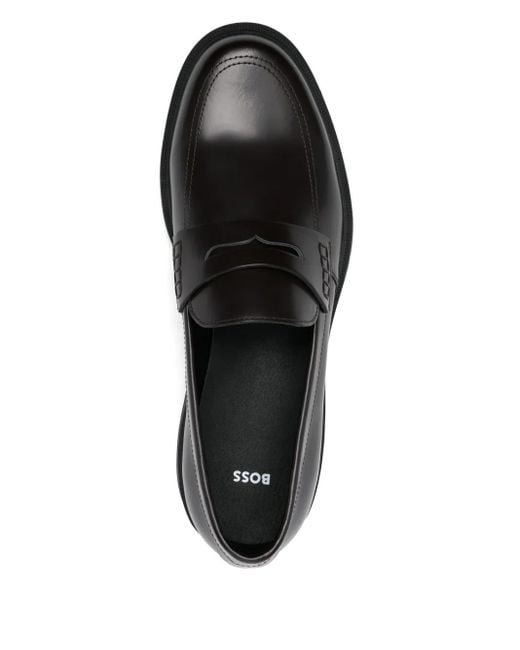 メンズ Boss レザーローファー Black