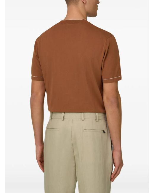 Boggi Brown Cotton Contrasting-Details T-Shirt for men