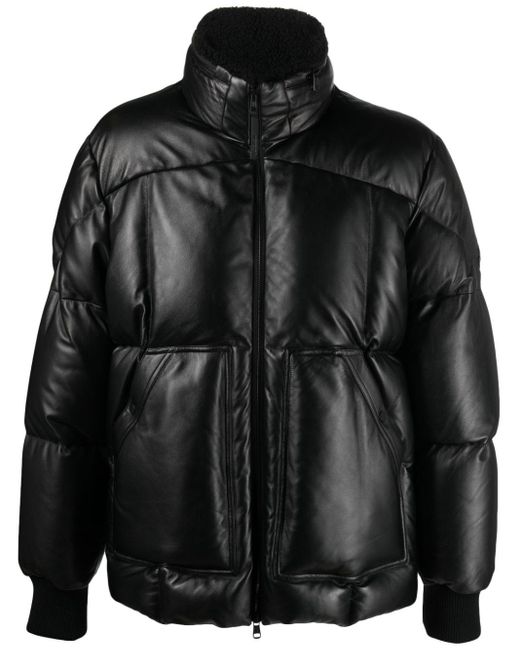 Moncler Black Aisne Leather Down Jacket for men