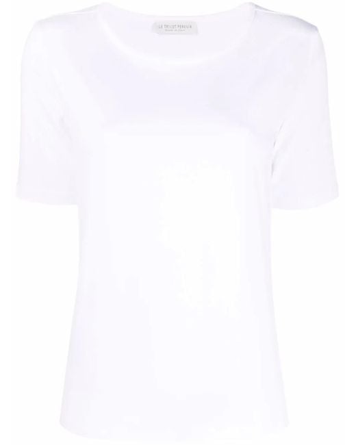 Le Tricot Perugia White T-Shirt Mit U-Ausschnitt