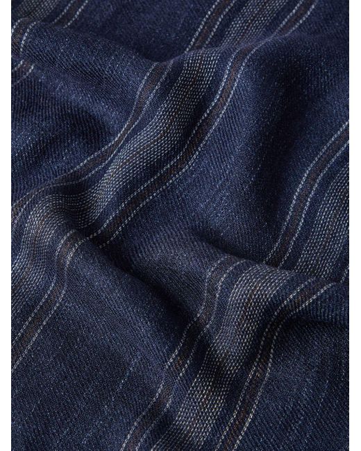Brunello Cucinelli Blue Stripe-pattern Silk-blend Scarf for men