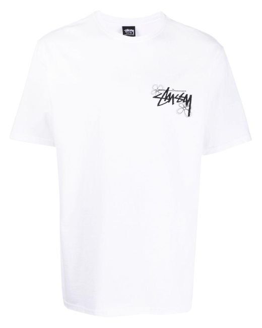 T-shirt girocollo con stampa di Stussy in White da Uomo