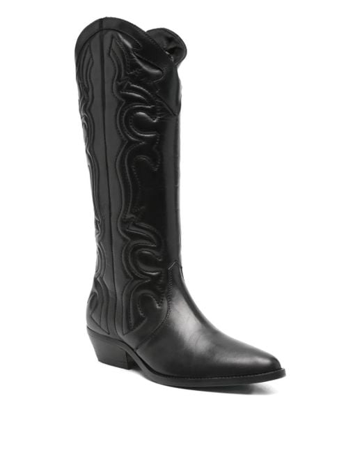 Julie Dee Black 35Mm Leather Cowboy Boots
