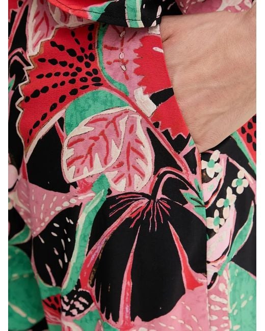 Morgan Red Floral-Print Straight Trousers