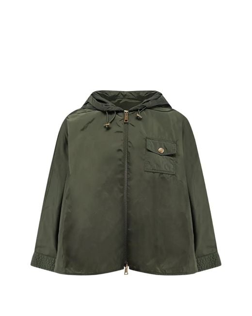 Moncler Green Hooded Logo-Patch Jacket