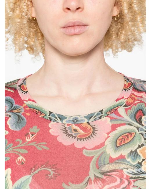 Top A Fiori Con Maniche Lunghe di Etro in Red