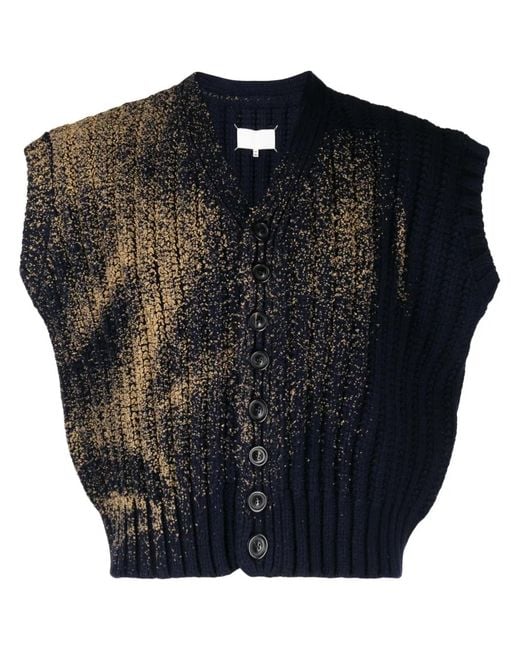 Maison Margiela Blue Sandstorm Contrasting-Trim V-Neck Cardigan for men