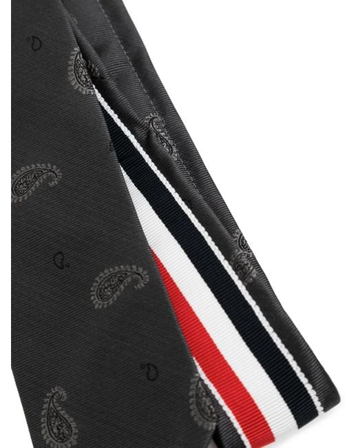 Thom Browne Black Paisley-Jacquard Silk Tie for men